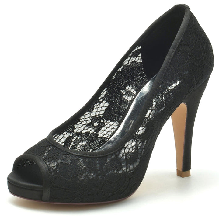 Women's Wedding Shoes Peep Toe High Heel Exquisite Lace Versatile Bridal Shoes