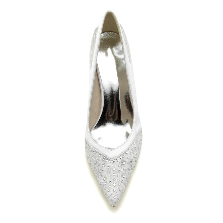 Women's Wedding Shoes Closed Toe High Heel Chic Lace Versatile Bridal Shoes
