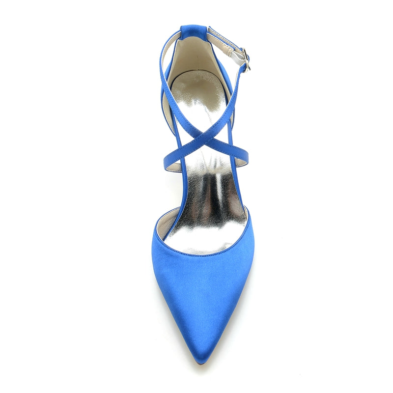 Women's Wedding Shoes High Heel Pointed Toe Crossed Straps Simple Bridal Shoes