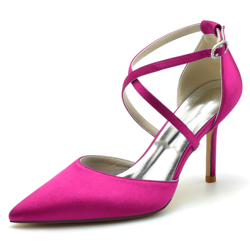 Women's Wedding Shoes High Heel Pointed Toe Crossed Straps Simple Bridal Shoes