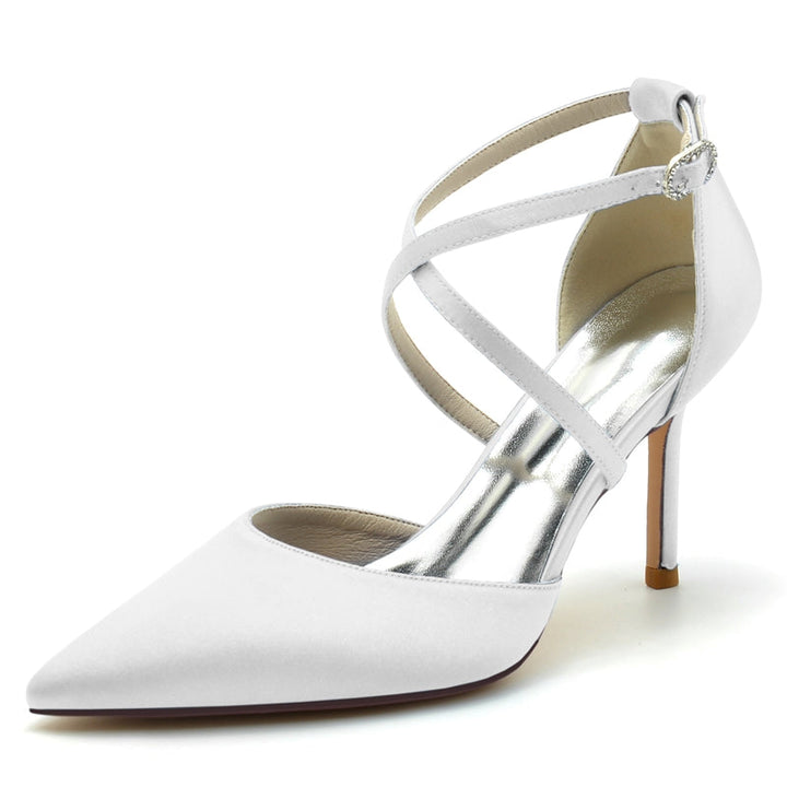 Women's Wedding Shoes High Heel Pointed Toe Crossed Straps Simple Bridal Shoes