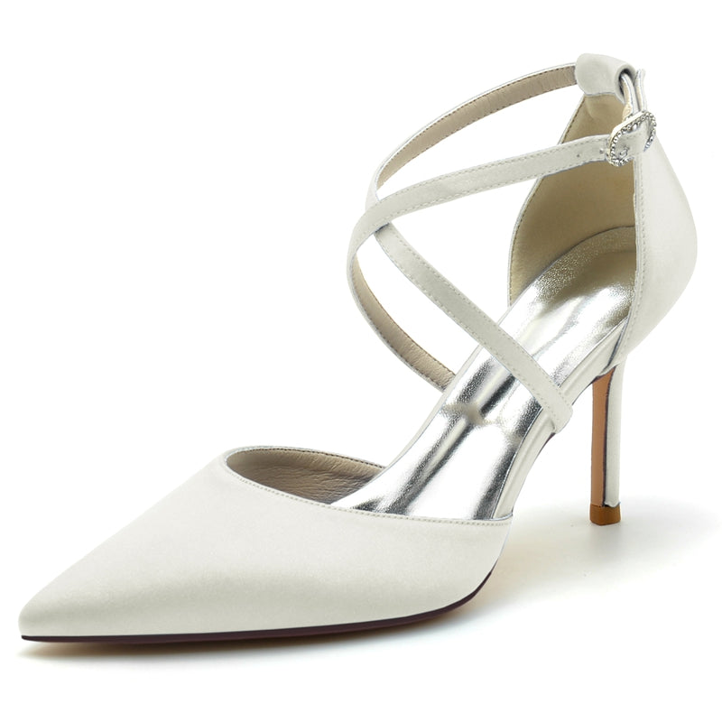 Women's Wedding Shoes High Heel Pointed Toe Crossed Straps Simple Bridal Shoes