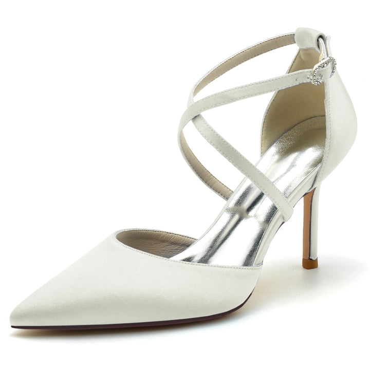 Women's Wedding Shoes High Heel Pointed Toe Crossed Straps Simple Bridal Shoes