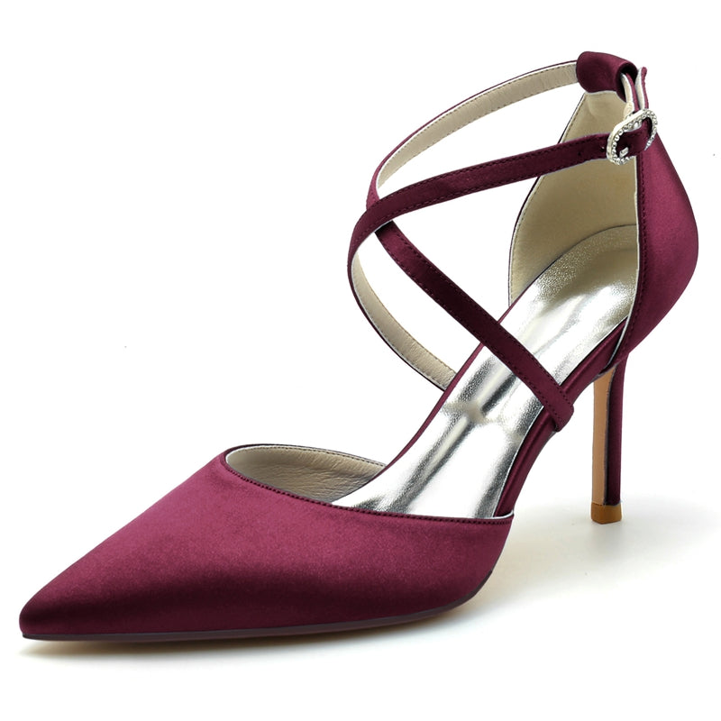 Women's Wedding Shoes High Heel Pointed Toe Crossed Straps Simple Bridal Shoes