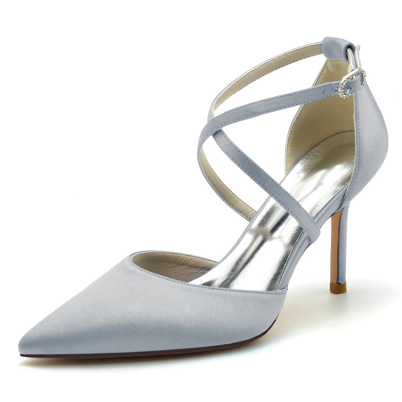 Women's Wedding Shoes High Heel Pointed Toe Crossed Straps Simple Bridal Shoes