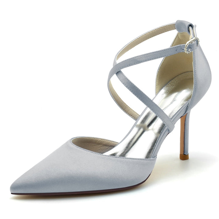Women's Wedding Shoes High Heel Pointed Toe Crossed Straps Simple Bridal Shoes