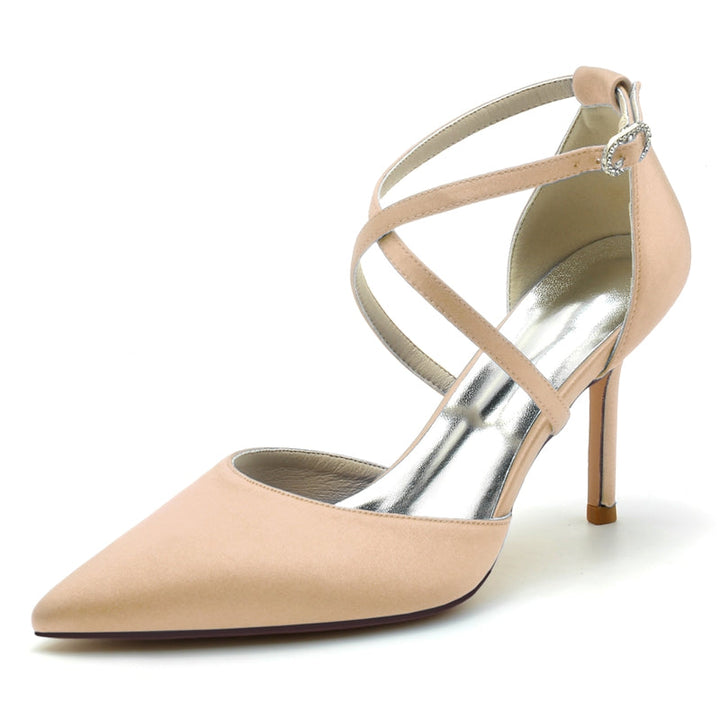 Women's Wedding Shoes High Heel Pointed Toe Crossed Straps Simple Bridal Shoes