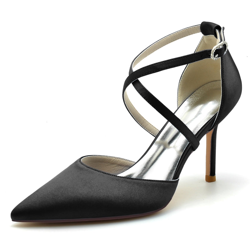 Women's Wedding Shoes High Heel Pointed Toe Crossed Straps Simple Bridal Shoes