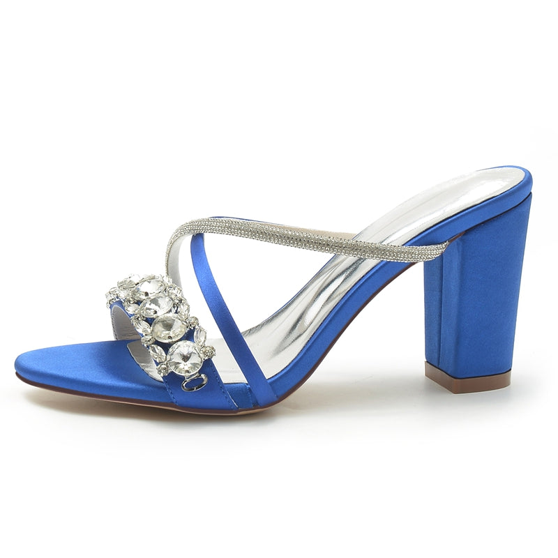 Women's Wedding Shoes Open Toe Crossed Strap Slip-On Bridal Shoes with Crystal