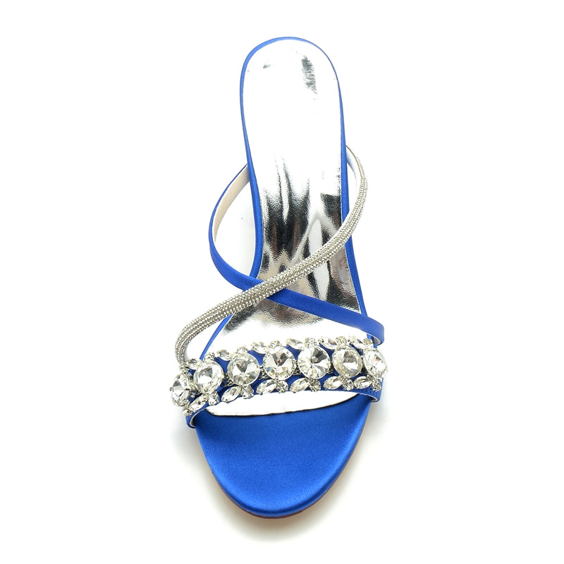 Women's Wedding Shoes Open Toe Crossed Strap Slip-On Bridal Shoes with Crystal
