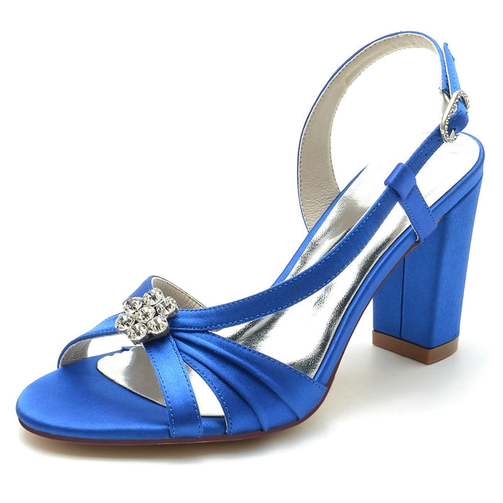Women's Wedding Shoes Opened Toe Block Heel Chic Bridal Shoes with Straps & Ruffles