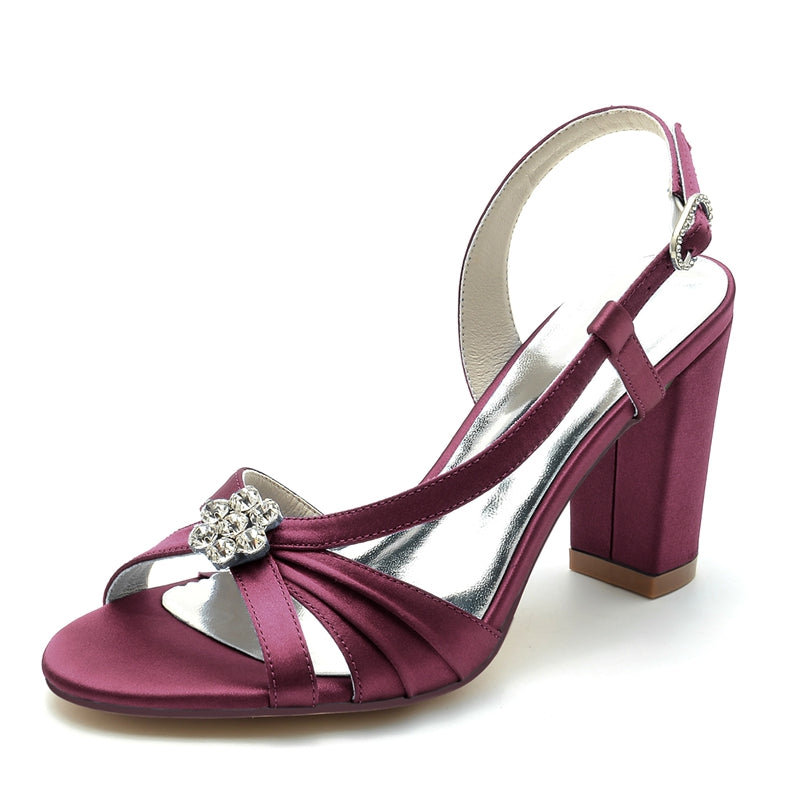 Women's Wedding Shoes Opened Toe Block Heel Chic Bridal Shoes with Straps & Ruffles