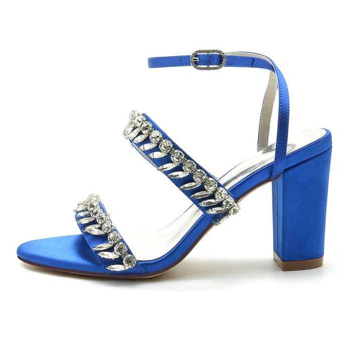 Women's Wedding Shoes Champagne Opened Toe Elegant Ankle Strap Bridal Shoes with Rhinestone