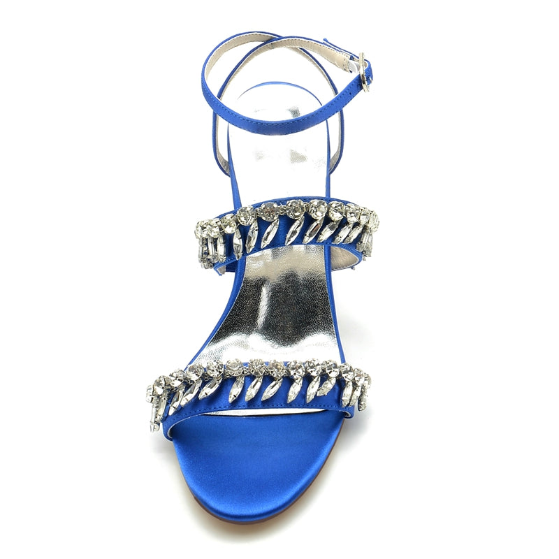 Women's Wedding Shoes Champagne Opened Toe Elegant Ankle Strap Bridal Shoes with Rhinestone