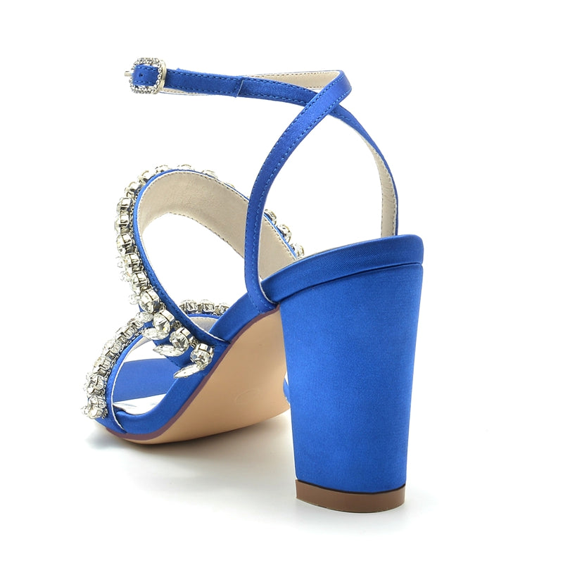 Women's Wedding Shoes Champagne Opened Toe Elegant Ankle Strap Bridal Shoes with Rhinestone