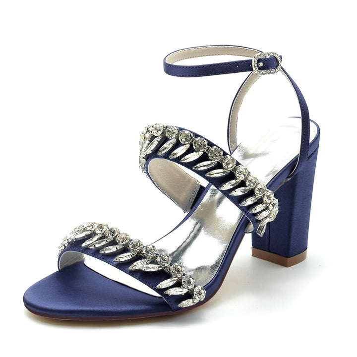 Women's Wedding Shoes Champagne Opened Toe Elegant Ankle Strap Bridal Shoes with Rhinestone
