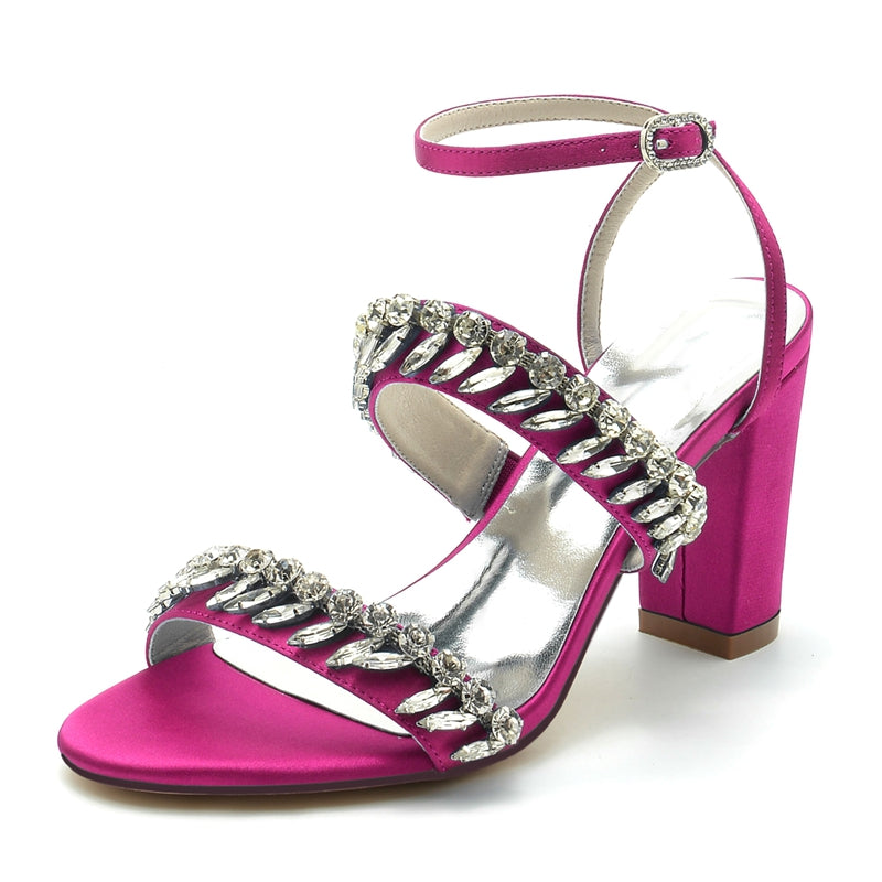 Women's Wedding Shoes Champagne Opened Toe Elegant Ankle Strap Bridal Shoes with Rhinestone