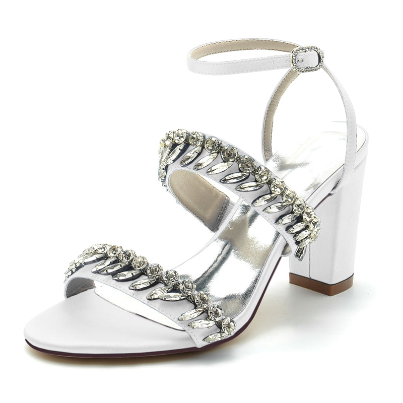 Women's Wedding Shoes Champagne Opened Toe Elegant Ankle Strap Bridal Shoes with Rhinestone