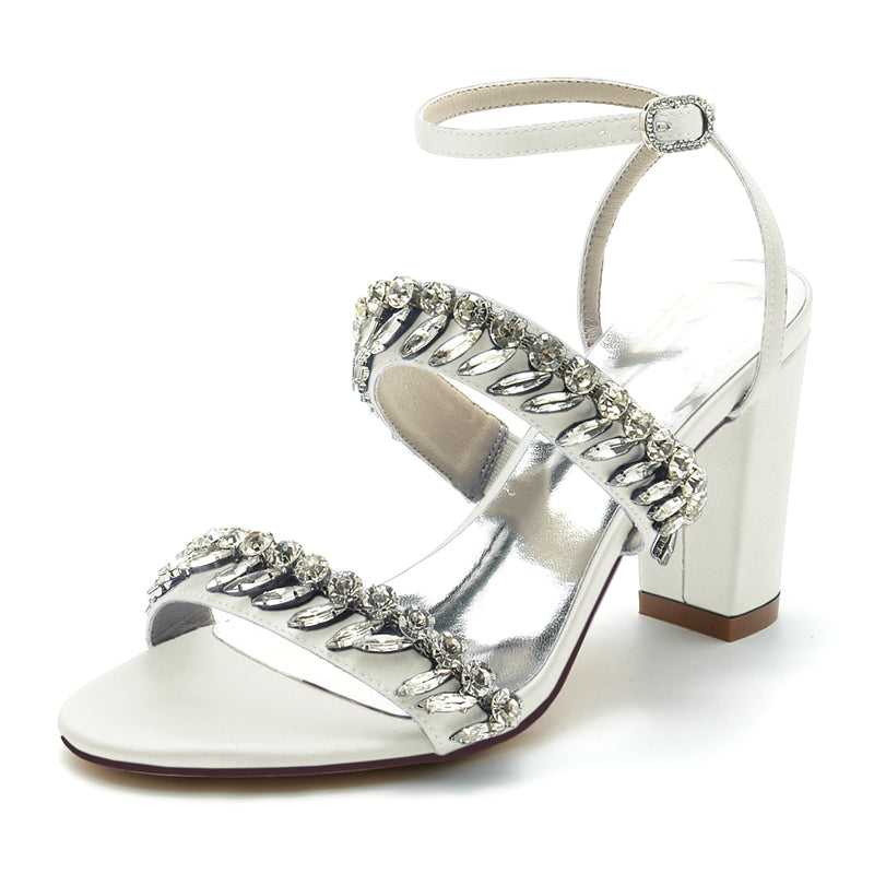 Women's Wedding Shoes Champagne Opened Toe Elegant Ankle Strap Bridal Shoes with Rhinestone