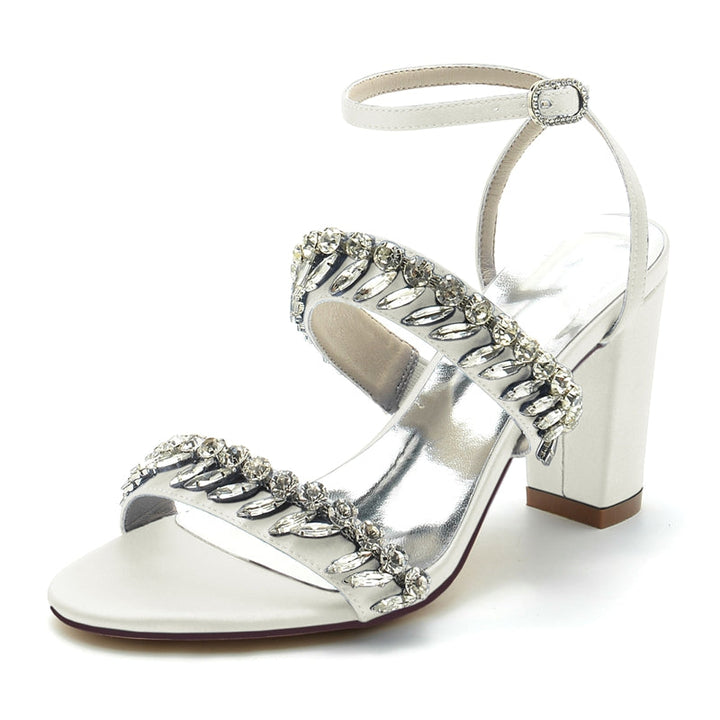Women's Wedding Shoes Champagne Opened Toe Elegant Ankle Strap Bridal Shoes with Rhinestone