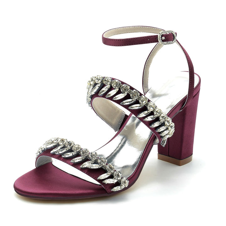 Women's Wedding Shoes Champagne Opened Toe Elegant Ankle Strap Bridal Shoes with Rhinestone