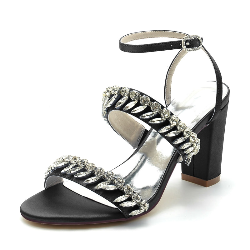 Women's Wedding Shoes Champagne Opened Toe Elegant Ankle Strap Bridal Shoes with Rhinestone