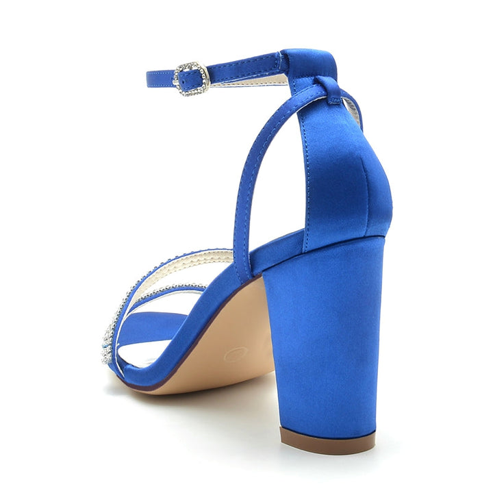 Women's Wedding Shoes Opened Toe Chunky Heel Crossed Crystal Straps Fashionable Buckle Bridal Shoes