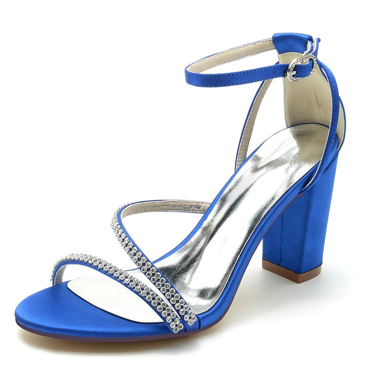 Women's Wedding Shoes Opened Toe Chunky Heel Crossed Crystal Straps Fashionable Buckle Bridal Shoes