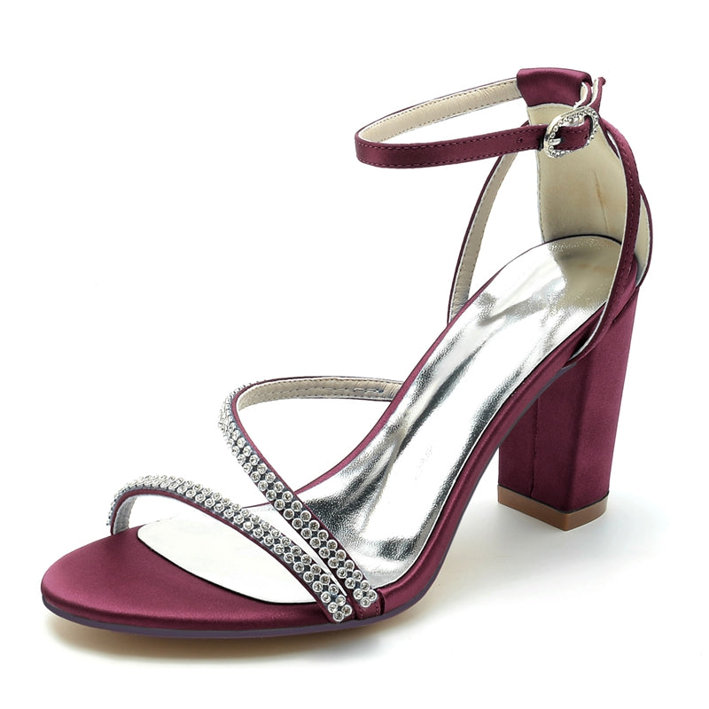 Women's Wedding Shoes Opened Toe Chunky Heel Crossed Crystal Straps Fashionable Buckle Bridal Shoes