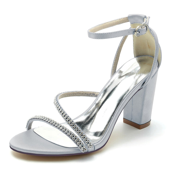 Women's Wedding Shoes Opened Toe Chunky Heel Crossed Crystal Straps Fashionable Buckle Bridal Shoes
