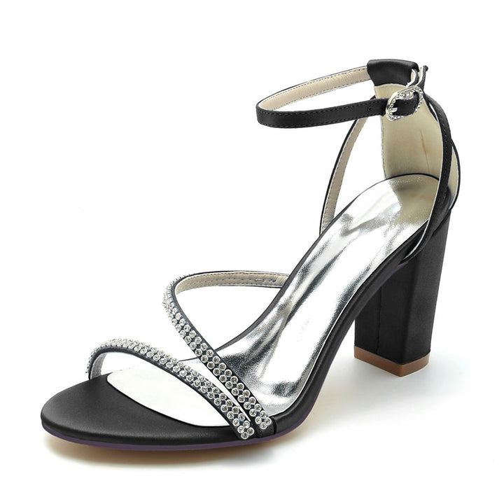 Women's Wedding Shoes Opened Toe Chunky Heel Crossed Crystal Straps Fashionable Buckle Bridal Shoes