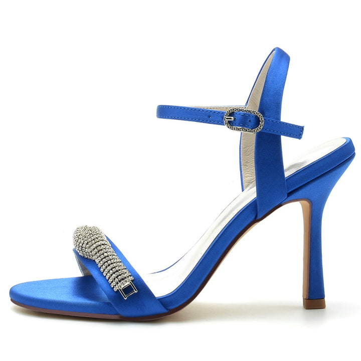 Women's Wedding Shoes High Heel Opened Toe Buckle Bridal Shoes with Spiral Rhinestones