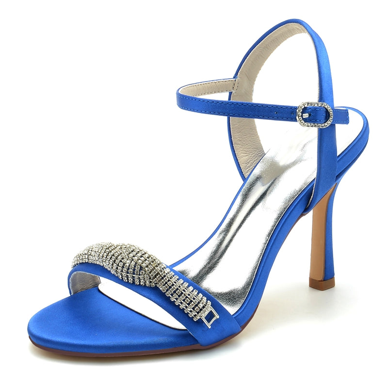 Women's Wedding Shoes High Heel Opened Toe Buckle Bridal Shoes with Spiral Rhinestones