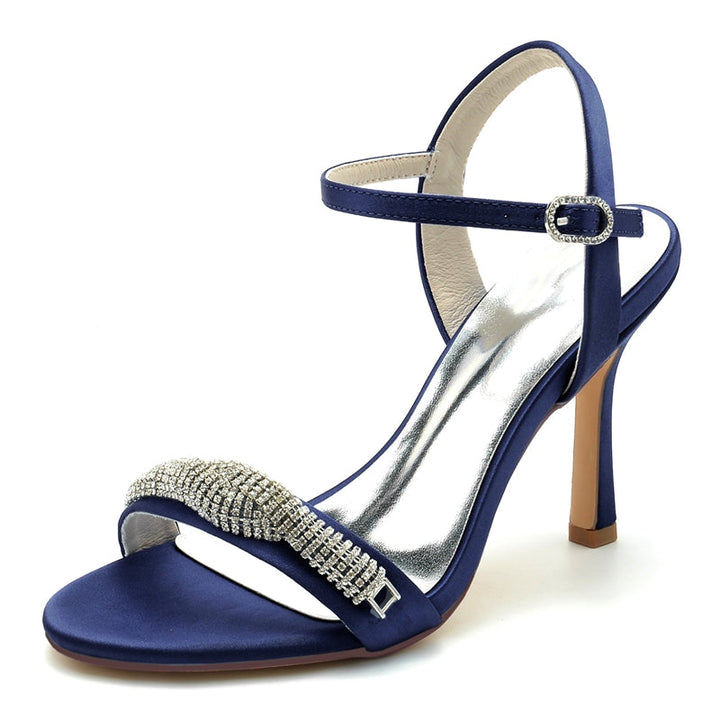 Women's Wedding Shoes High Heel Opened Toe Buckle Bridal Shoes with Spiral Rhinestones