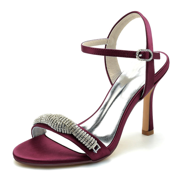 Women's Wedding Shoes High Heel Opened Toe Buckle Bridal Shoes with Spiral Rhinestones