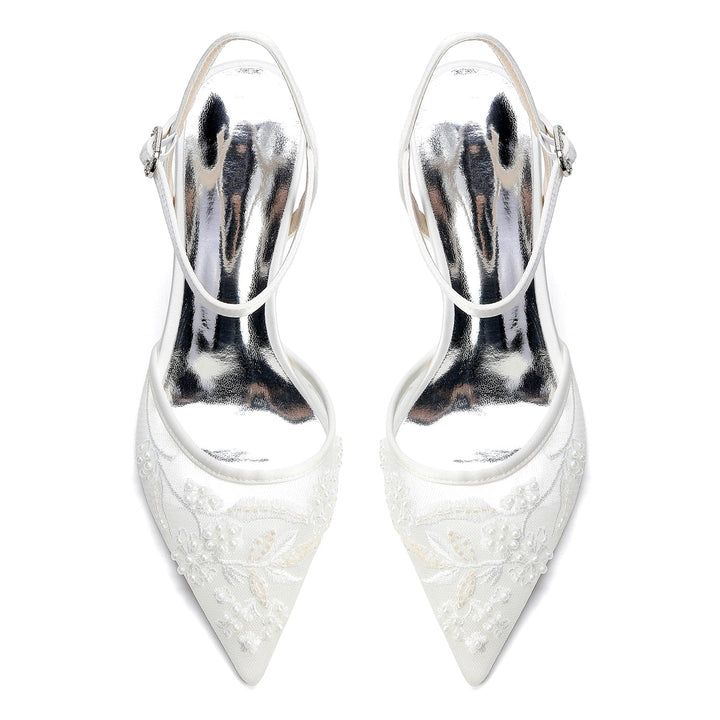 Women's Wedding Shoes Closed Toe High Heel High-End Buckle Bridal Shoes Lace