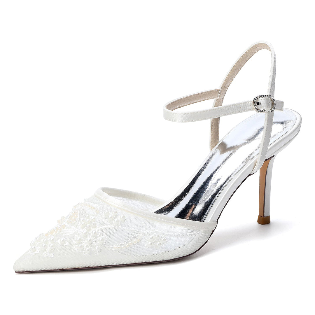 Women's Wedding Shoes Closed Toe High Heel High-End Buckle Bridal Shoes Lace
