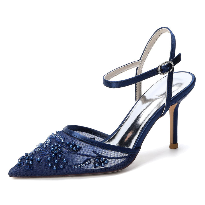 Women's Wedding Shoes Closed Toe High Heel High-End Buckle Bridal Shoes Lace