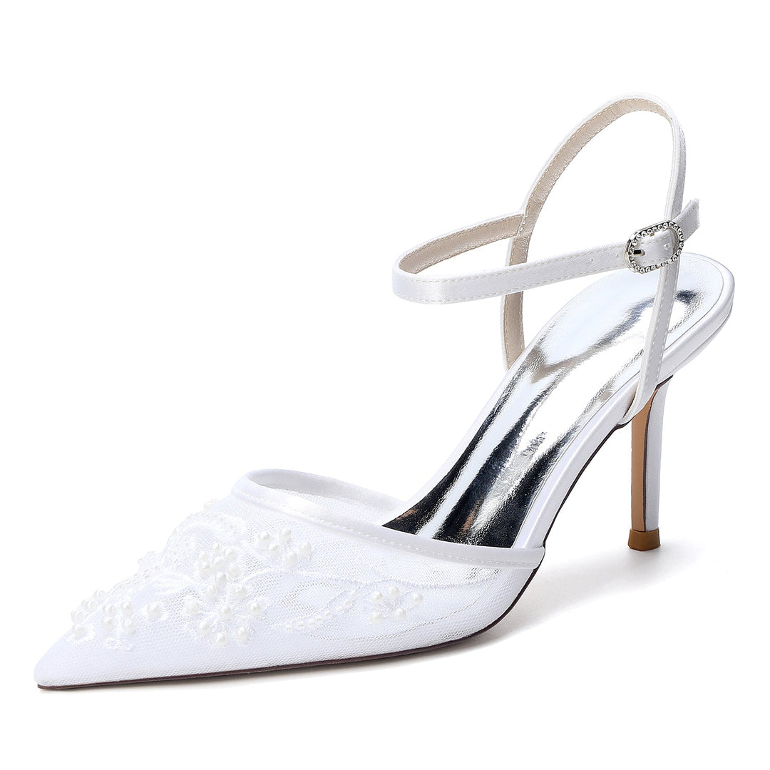Women's Wedding Shoes Closed Toe High Heel High-End Buckle Bridal Shoes Lace