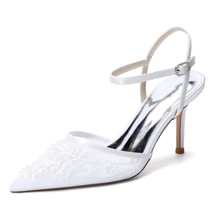 Women's Wedding Shoes Closed Toe High Heel High-End Buckle Bridal Shoes Lace