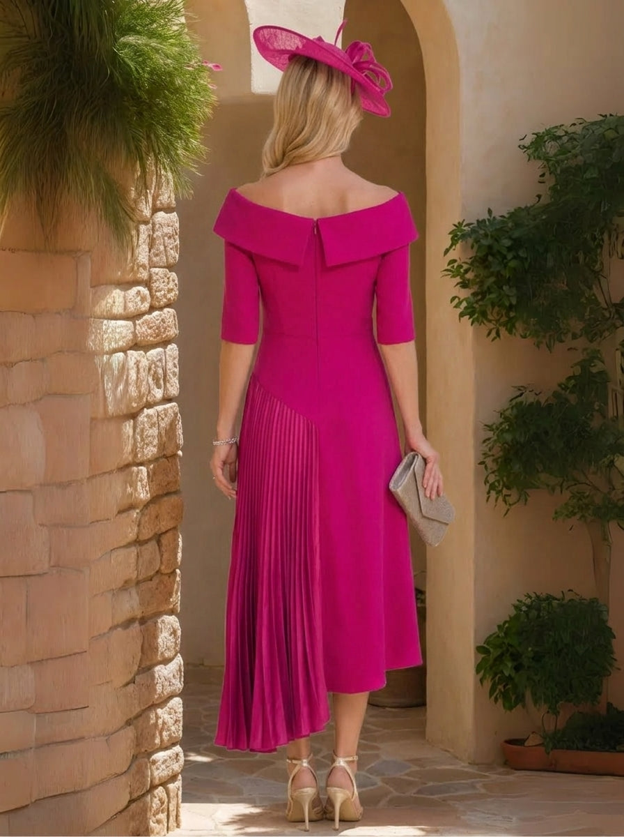 A-Line/Princess Off-the-Shoulder Half Sleeves Ankle-Length Ruched Mother of the Bride Dresses With Ruffles