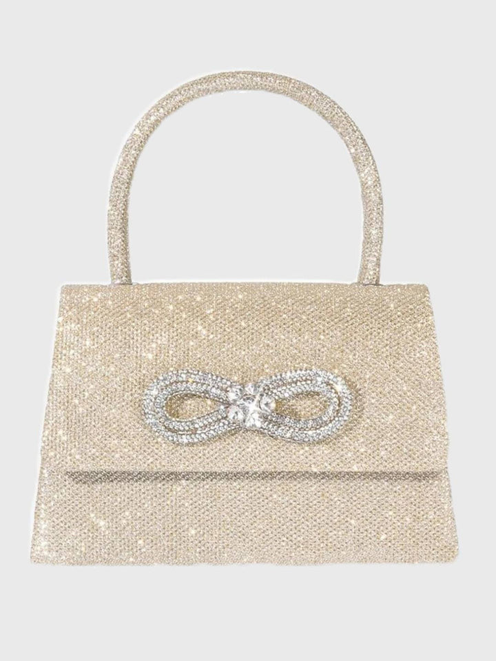 Rose Pink Glitter Handbag with Rhinestone Bow