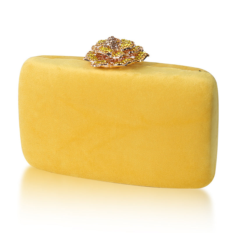 Yellow Luxurious Velvet Wedding Party Evening Clutch Bag with 3D Flower