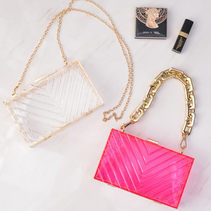 Orange Transparent Acrylic Fashion Stripe Detachable Daily Wedding Party Clutch Bag
