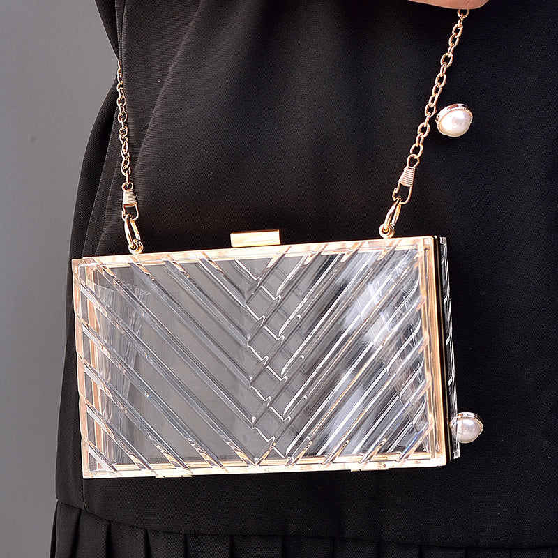 Orange Transparent Acrylic Fashion Stripe Detachable Daily Wedding Party Clutch Bag