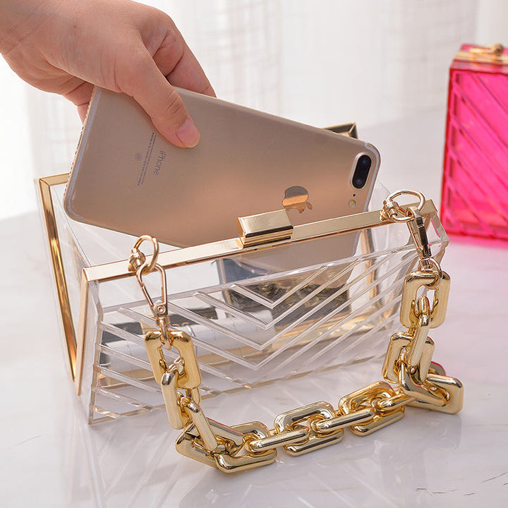 Orange Transparent Acrylic Fashion Stripe Detachable Daily Wedding Party Clutch Bag