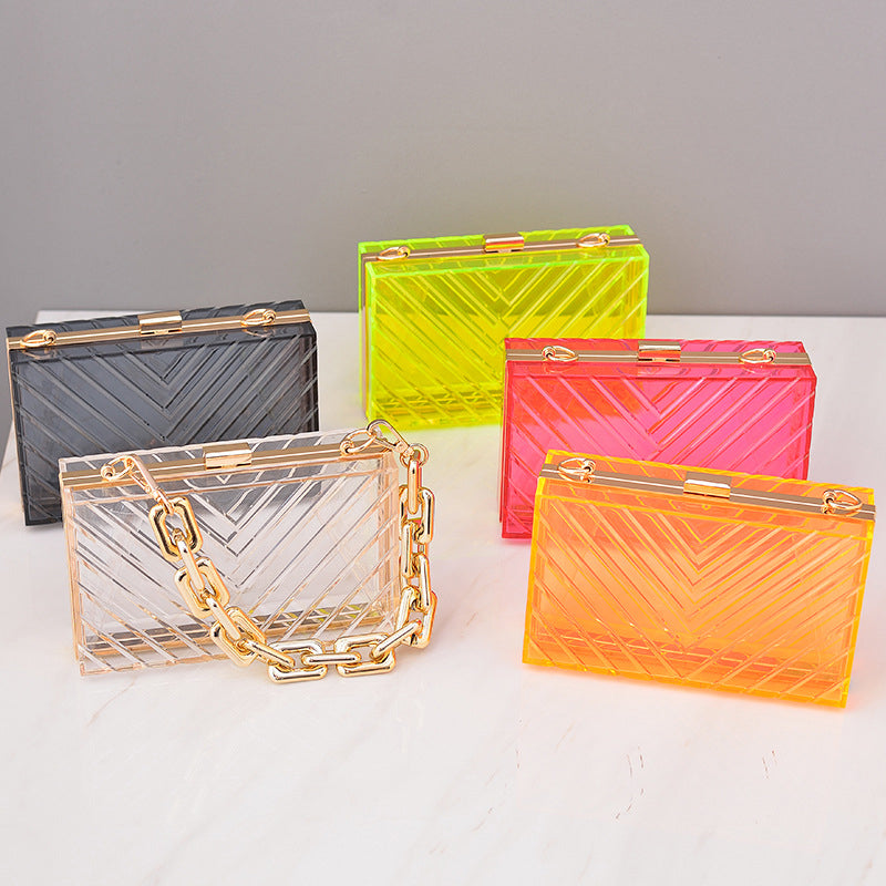 Orange Transparent Acrylic Fashion Stripe Detachable Daily Wedding Party Clutch Bag