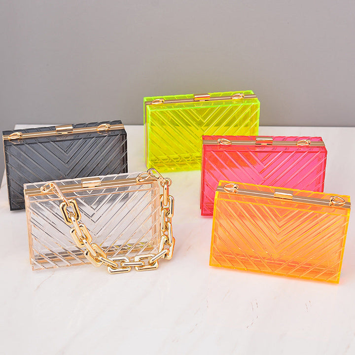 Orange Transparent Acrylic Fashion Stripe Detachable Daily Wedding Party Clutch Bag