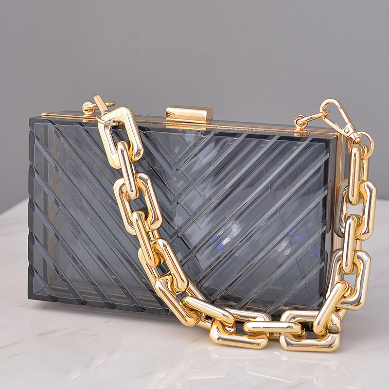 Orange Transparent Acrylic Fashion Stripe Detachable Daily Wedding Party Clutch Bag