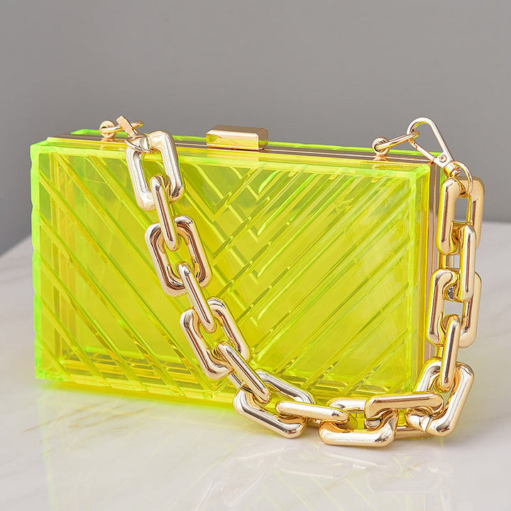 Orange Transparent Acrylic Fashion Stripe Detachable Daily Wedding Party Clutch Bag